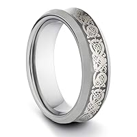 Roberto Ferrini 6MM Tungsten Carbide Ladies/Mens/Unisex Polished Concave Comfort Fit Wedding Band Ring w/Laser Engraved Asian Dragon (Available Sizes 4-11 w/Half Sizes)