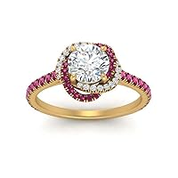 Choose Your Gemstone Flower Diamond CZ Ring yellow gold plated Round Shape Halo Engagement Rings Everyday Jewelry Wedding Jewelry Handmade Gifts for Wife US Size 4 to 12
