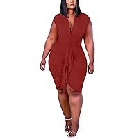 XJYIOEWT Dresses for Women 2024 Casual Midi, Large Size Women Ladies Fashion Asymmetric V Neck Wrap Dress Cute Summer D