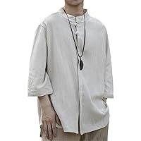 Chinese Traditional Dress Summer Linen Shirt Plus Size Sleeve Men Clothing Loose Thin Suit Tai Tops Male
