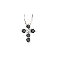 14k Rose Gold timeless cross pendant set with 5 charismatic black diamonds (.47ct, I1 Clarity) encompassing 1 round white diamond, (.1ct, H-I Color, I1 Clarity), hanging on a 18