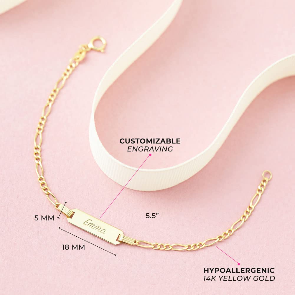 14k Yellow Gold Classic Engravable Tag Identification Bracelet For Babies and Toddlers 5.5