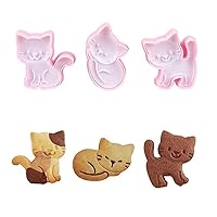 Cookie Cutters Cat Shape, 3PCS Cat Cookie Mold, Animal Cookie Stamps for Baking(Pink)