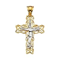 14k White Gold and Yellow Gold CZ Cubic Zirconia Simulated Diamond Crucifix Religious Faith Cross Pendant Necklace 26x44mm Jewelry for Women