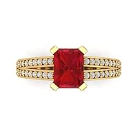 Clara Pucci 2.64ct Emerald Cut Solitaire accent split shank Simulated Red Ruby Designer Wedding Anniversary Bridal Ring 14k Yellow Gold