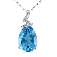 5 Carat Pear Shaped Genuine Gemstone & Diamond Pendant in 10K White Gold (Available in Blue Topaz, Amethyst, Citrine and More)