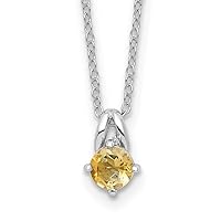 925 Sterling Silver Rhodium Plated .45ci Citrine With 2in Extension Necklace 16 Inch Measures 6.47mm Wide Jewelry Gifts for Women