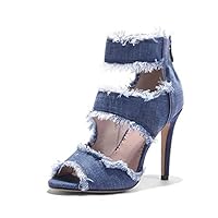Denim Women Sandals Peep Toe Stiletto High Heels Sandals - Blue, 11