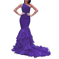 Women's Mermaid Prom Dresses One Shoulder Puffy Long Evening Party Gowns Formal Dress