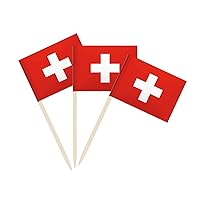 100 Pack Switzerland Flag Swiss Toothpick Flags, Cocktail Picks Mini Stick Cupcake Toppers Country Picks Party Decoration Celebration Cocktail Food Bar Cake Flags (Switzerland)