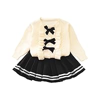 IBTOM CASTLE Baby Girls Autumn Winter Clothes Knit Long Sleeve Ruffle Sweater+Pleated Mini Tutu Skirt 2pcs Outfit
