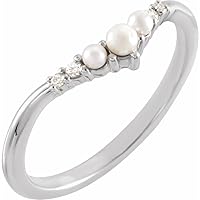 Band 14k White Gold Cultured White Seed Pearl 2.5mm Polished White And .03 Carat Natural Diamond Con Jewelry for Women