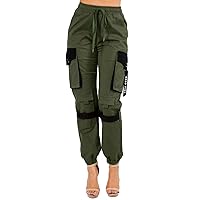 TwiinSisters Women's Fashion High Waist Comfy Multi Pockets Utility Cargo Pants Jogger for Women