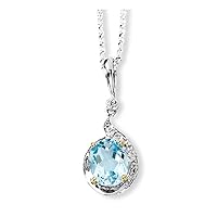 925 Sterling Silver Lobster Claw Closure and 14K Sky Blue Topaz Diamond Necklace 18 Inch Measures 12mm Wide Jewelry for Women