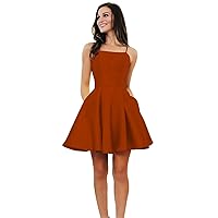Satin Homecoming Dresses for Teens with Pocket Spaghetti Strap Short Evening Party Simple Prom Dress
