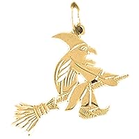 Silver Witch On Broom Pendant | 14K Yellow Gold-plated 925 Silver Witch On Broom Pendant