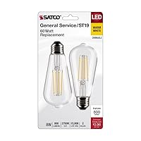 Satco S21870 8 Watt ST19 LED Bulb, Clear: Medium Base, 2700K, 800 Lumens, 2-Pack