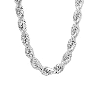 Savlano 925 Sterling Silver 9MM Hollow Italian Rope Diamond Cut Twist Link Chain Necklace for Men & Women Comes with Gift Box- Made in Italy