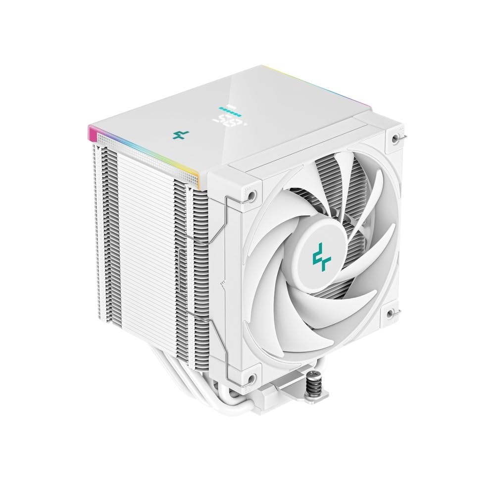 DeepCool AK500 WH Digital Air Cooler, Single Wide Tower, Real-Time CPU Status Screen, 5 Offset Copper Heat Pipes, 240W Heat Dissipation, All White Design