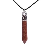 GEM-Inside Natural Gold Sandstone Gemstone Pendant Necklaces Gorgeous Faceted Handmade Wire Wrap Point Reiki Chakra Pendant Variation Colors Unisex Genuine Leather Cord 10X50mm 26