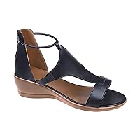 Women's Summer Beach Sandals Open Solid Color Sandals Platform Shoes Casual Wedges Toe Womens Sandals(9,Black)