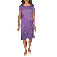 DKNY Womens Ruched Side-tie Cap Sleeve Crew Neck Above The Knee Dress