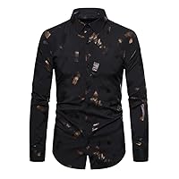 Spring Autumn Men's Long-Sleeved Shirt Bottoming Tops Turn-Down Collar Party Casual Trendy Black Tops