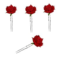 Rose Flower Hair Clips, 4PCS Small Red Rose Hair Clip, Bridal Hair Pins Flower for Women and Girls Wedding Halloween Party(Red)