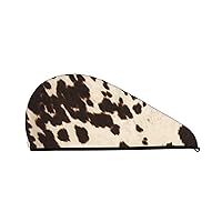 Brown Cowhide Dry Hair Cap Towel with Button Super Absorbent Quick Dry Instant Hair Dry Wrap Hair Towels for Long Thick & Curly Hair, Soft Anti Frizz Microfiber Towel for Hair