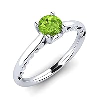 Peridot Round 6.00mm Solitaire Filigree Ring | Sterling Silver 925 With Rhodium Plated | Beautiful Filigree Design Ring For Girls And Woman's
