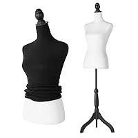2-in-1 Dress Form, White Female Mannequin Body w/Detachable Black Torso Cover and Height Adjustable Stand