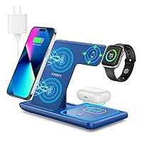 Wireless Charging Station, Wireless Charging Station for Multiple Devices for iPhone 15 14 13 12 11 Pro XR XS 8 Plus, for Apple Watch Ultra SE 8 7 6 5 4 3 2, AirPods Pro 3 2 (Dark Blue)