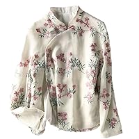 Women Cheongsam Style Shirts Long Sleeve Traditional Chinese Tops Stand Collar Elegant Blouses