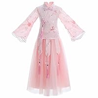 Chinese Style Children's Hanfu,Girls' Long-Sleeved Cheongsam Dresses,Chinese Knot Embroidered Two-Piece Dresses.