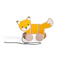 Bigjigs Toys FSC Certified Fox Pull Along Toy - Eco-Friendly Wooden Fox with Grey Pull Cord, Quality Pull Along Toys for 1 Year Olds, Wooden Baby Toys with Non-Toxic Paints & Lacquers