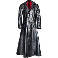 tuduoms Mens Vintage Classic WW2 Officer Military Uniform Black Leather Trench Coat Jacket Long Trench Coat Motorcycle Jakcet
