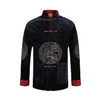 Men Coat Dragon Pattern Jacket Black Blue Red Collar Velour Outfits For Year of Look