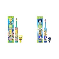 FIREFLY Clean N' Protect Toothbrushes with 3D Hygienic Covers, Spongebob Squarepants and Sonic The Hedgehog, Soft Compact Heads, Battery Included, Ages 3+, 1 Count Each