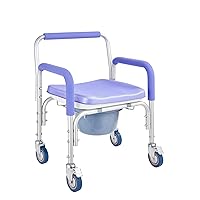 Stools,Bedside Commodes Chair with Wheels,Bathroom Wheelchairs Stool,Toilet Bucket, Anti-Slip Beside Commode Stool Shower Chair for Elderly Disabled/Purple