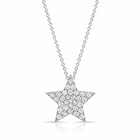 Round Cut Cubic Zirconia Star Shaped Pendant Necklace For Women Girls Gifts 925 Sterling Silver 14k White Gold Plated