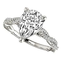 2.50 CT Pear Colorless Moissanite Engagement Ring, Wedding Bridal Ring, Eternity Solid 10K White Gold Diamond Solitaire 3-Prong Promise Ring for Wife
