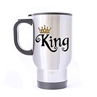 Travel Mug King Stainless Steel Mug With Handle Travel Coffee/Tea/Water Mug, Silver Family Friends Birthday Gifts 14 oz