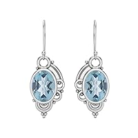 7X5MM Oval Shape Aquamarine Gemstone 925 Sterling Silver Women Jewelry filigree Dangle Wire Earrings