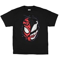 Marvel Comics Big Boys' Spider-Man vs Venom Split Face Graphic Printed Kids Youth T-Shirt, Large Black