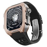 RAYESS Titanium Case Rubber Band for Apple Watch Series 7 8 Series Replacement High-grade Silicone Strap, Luxury Watch Strap for Iwatch 45mm Strap