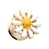 Golden Daisy Flower Double Flared Ear Gauge WildKlass Plug