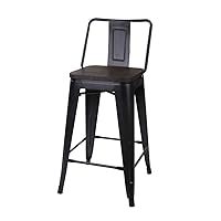 GIA 24-Inch Counter Height Middle Back Metal Stool Chair witrh Dark Wood Seat, 1-Pack, Black