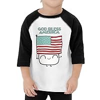 God Bless America Toddler Baseball T-Shirt - Cartoon Design 3/4 Sleeve T-Shirt - Flag Print Kids' Baseball Tee