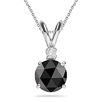 Round Rose Cut Black Diamond 1 Diamond Accented Solitaire Pendant AA Quality in 14K White Gold Available in Small to Large Sizes
