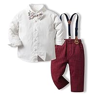 Toddler Boys Gentleman Outfits Long Sleeve White Bowtie Shirts+Suspenders Pants Suits Tuxedos